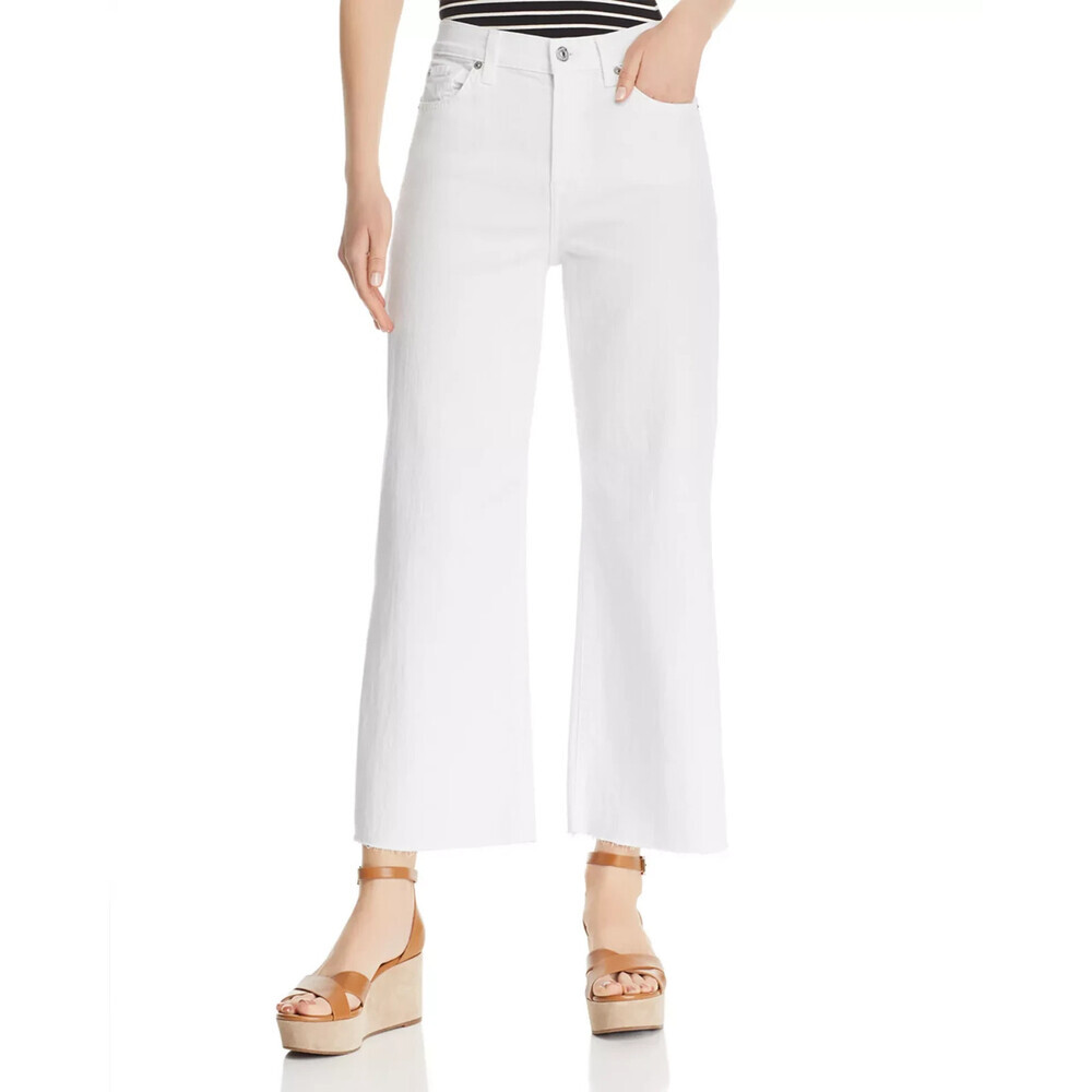 7 for All Mankind Alexa Jeans Women's 31 White Raw Hem Wide Leg Cropped RED96